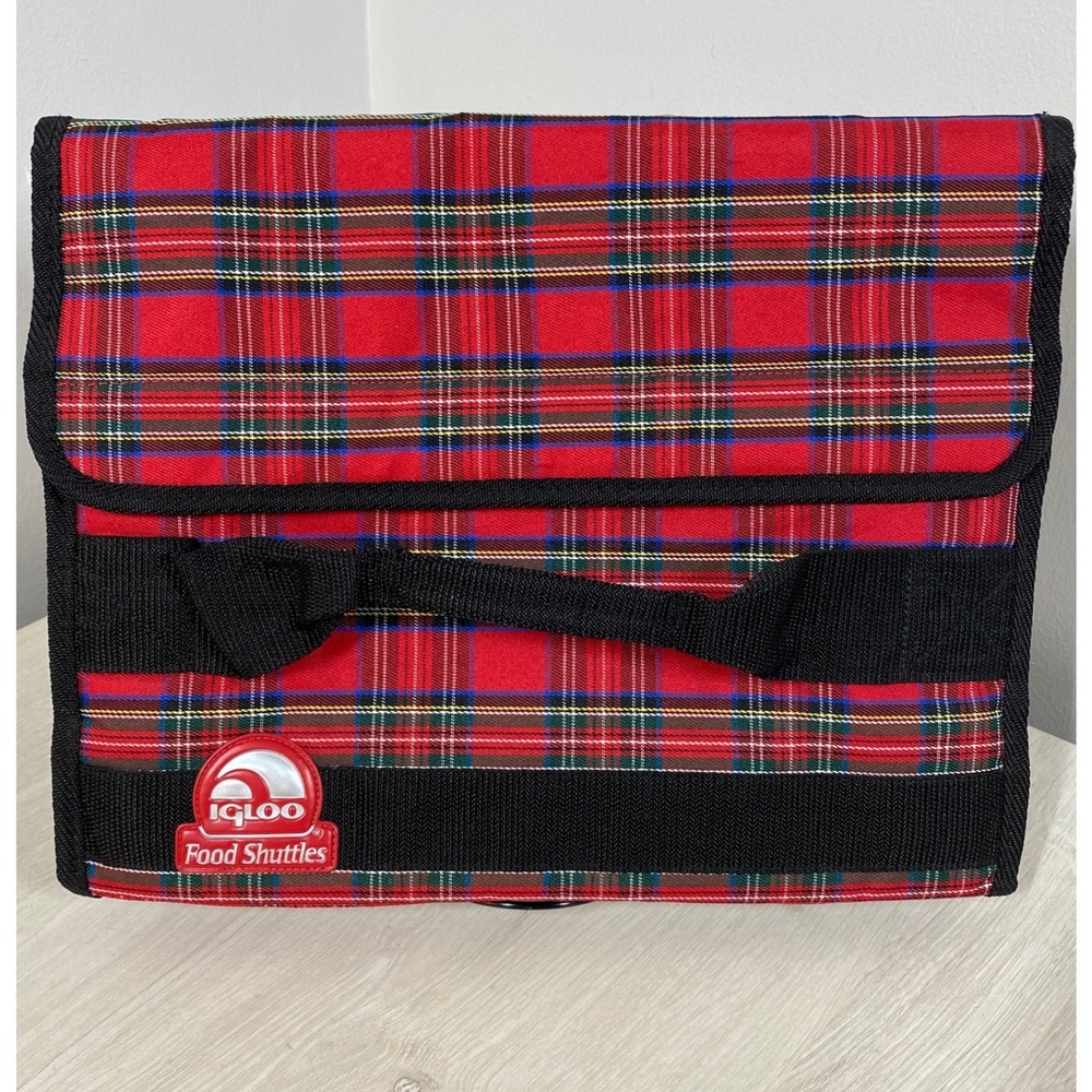 Igloo Food Shuttles Insulated Lunch Bag Red Tartan Plaid Foldable Picnic Cooler